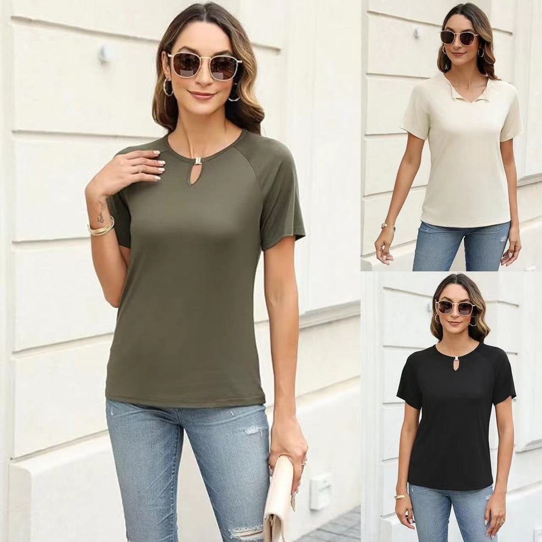 Damen modisches T-Shirt mit dekorativem Schlitz Drune