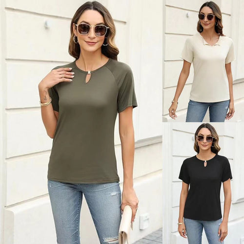 Damen modisches T-Shirt mit dekorativem Schlitz Drune