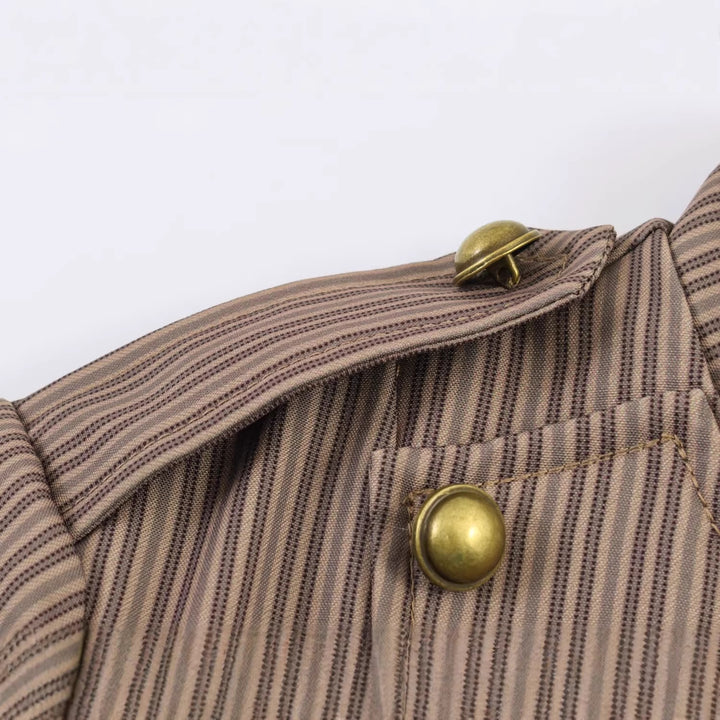 Damen Cropped-Militärjacke im Nadelstreifen mit Stehkragen, Epauletten und dekorativen Messingknöpfen Drune