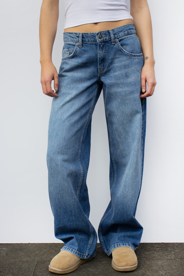 Damen nan weites Denim Hosenmodell mit tiefem Bund und weitem Schlag Drune