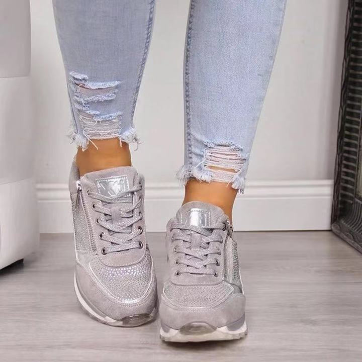 Damen Casual-Keil-Sneaker aus Velours- und Meshmix mit seitlichem Reißverschluss und profilierter Plateausohle Drune
