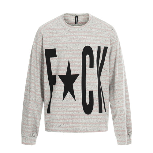 Damen Gestreiftes Oversize-Sweatshirt mit großflächigem Typo-Print und Rundhalsausschnitt Drune