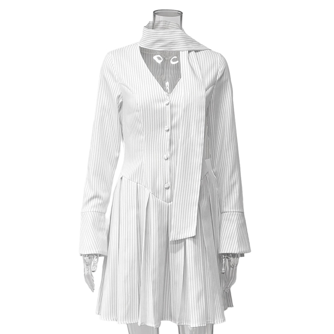 Damen Hemdblusenkleid mit Stehkragen und Faltenwurf Drune