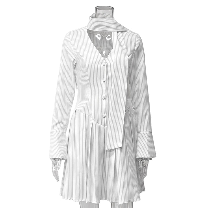 Damen Hemdblusenkleid mit Stehkragen und Faltenwurf Drune
