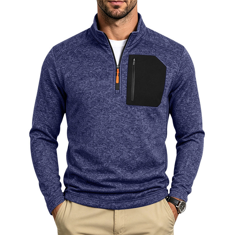 Herren Texturierter Troyer-Pullover mit halbem Reißverschluss und Brust-Zip-Tasche Drune