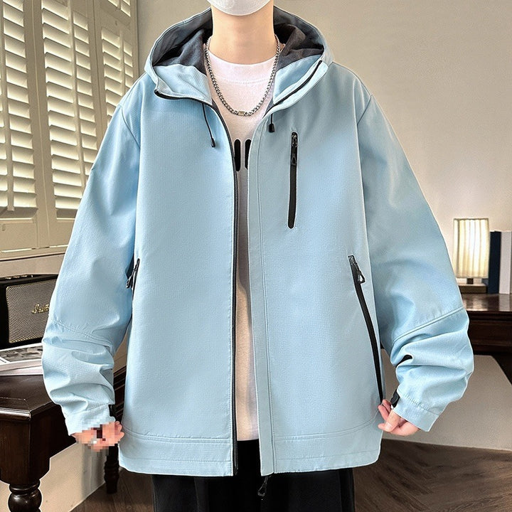 Herren Boxy-Kapuzen-Softshelljacke mit verdecktem Reißverschluss, Multifunktionalen Zipper-Taschen & Oversize-Schnitt Drune