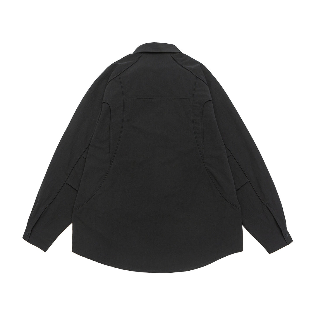 Damen Oversize-Hemdjacke mit abgerundeten Eingrifftaschen und Druckknöpfen Drune