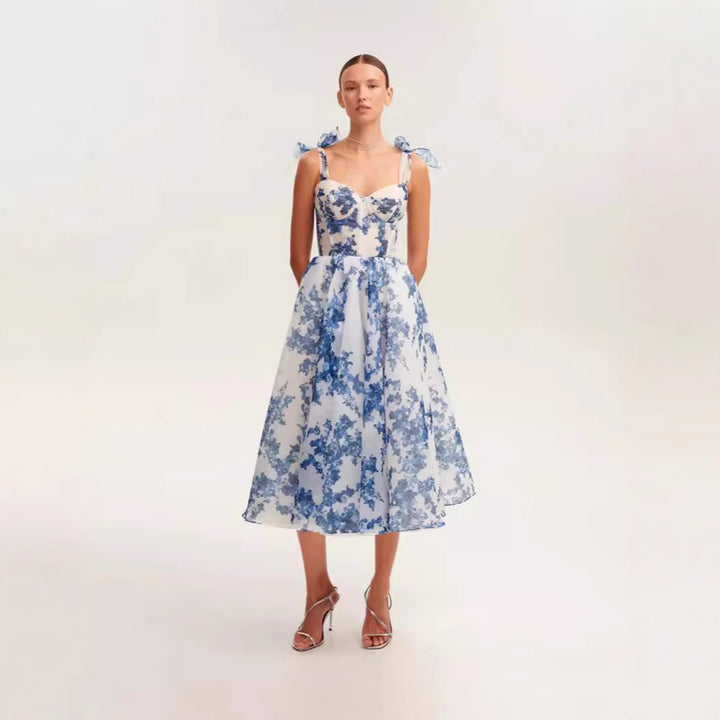 Damen Midi-Kleid mit floralem Druck und verstellbaren Trägern Drune