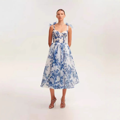 Damen Midi-Kleid mit floralem Druck und verstellbaren Trägern Drune