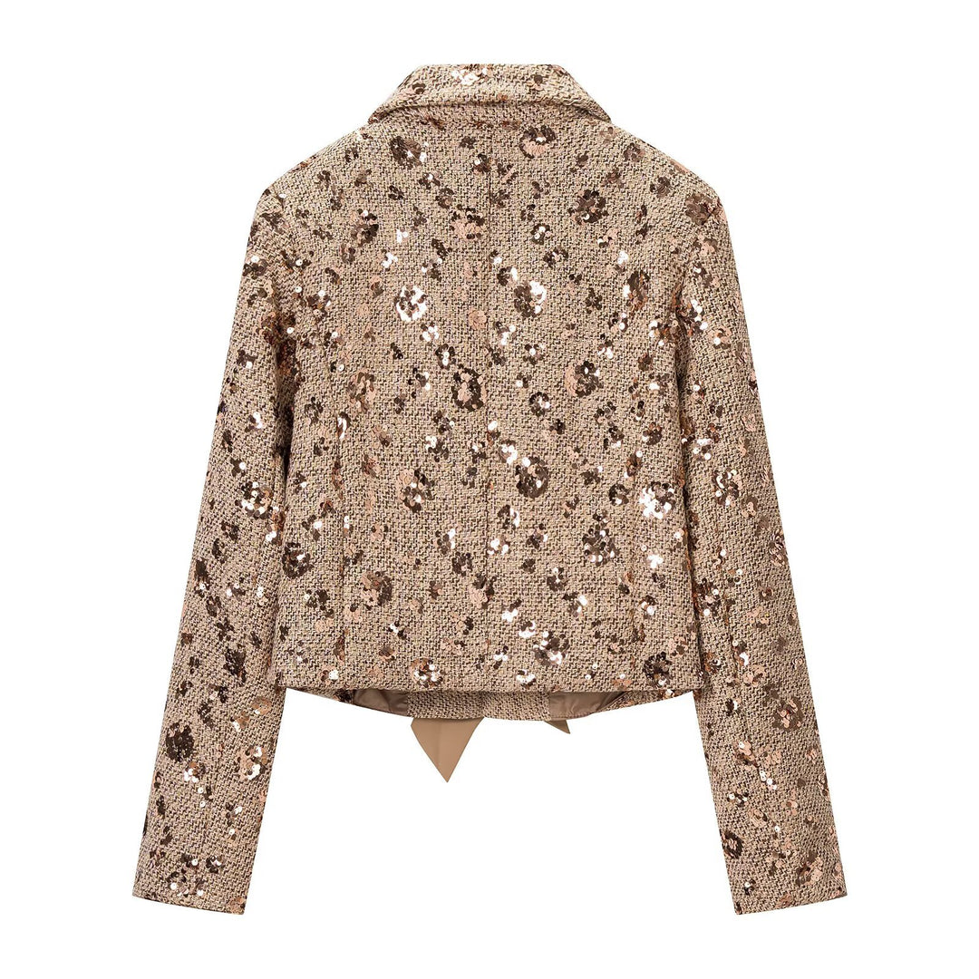Damen Pailletten-Tweedjacke mit dekorativem Schleifenverschluss Drune
