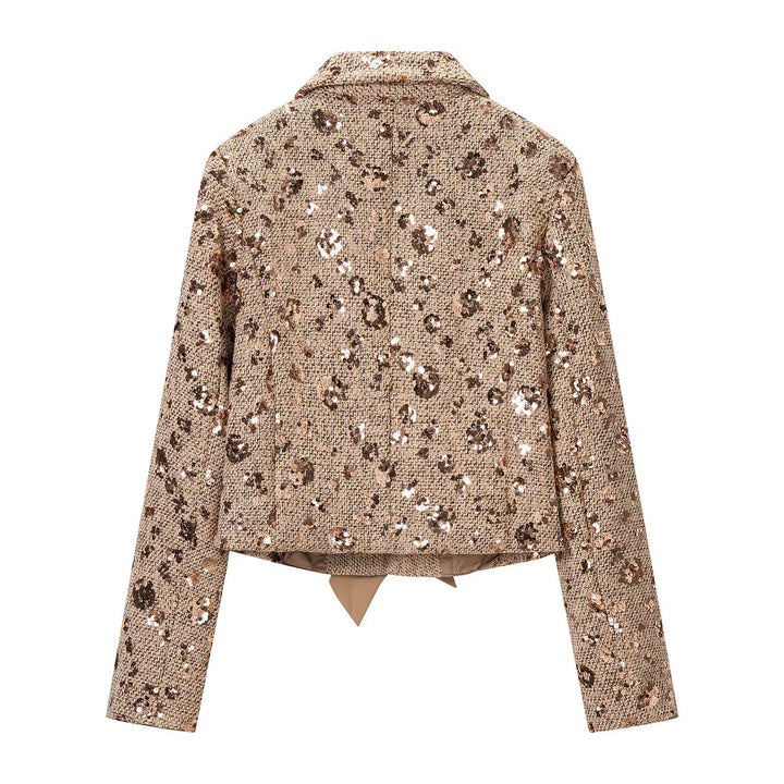 Damen Pailletten-Tweedjacke mit dekorativem Schleifenverschluss Drune