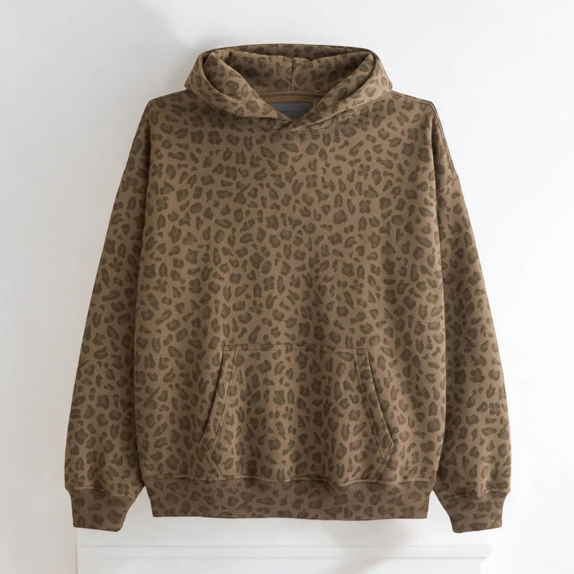 Frau Leopardenmuster Gemütlicher Hoodie Drune