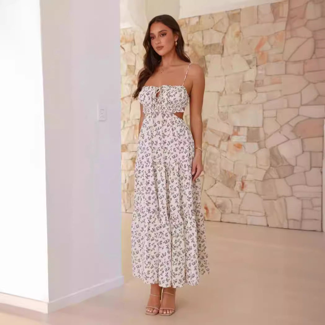 Damen Maxi-Hängemattenkleid mit Raffung und Spitzenakzenten Drune