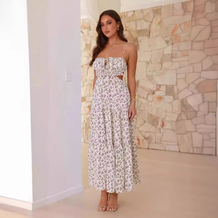 Damen Maxi-Hängemattenkleid mit Raffung und Spitzenakzenten Drune