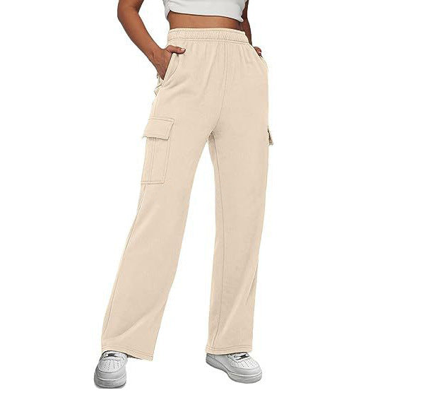 Damen nan lässige Cargo-Freizeithose mit weitem Bein elastischem Bund und aufgesetzten Taschen Drune