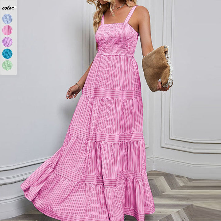 Damen Sommermaxikleid mit gerafftem Oberteil und asymmetrischem Saum Drune