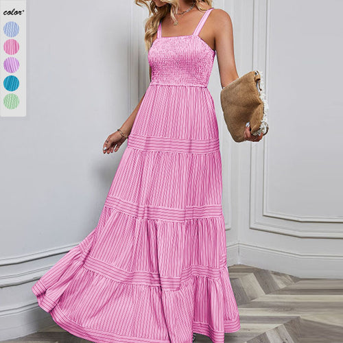 Damen Sommermaxikleid mit gerafftem Oberteil und asymmetrischem Saum Drune
