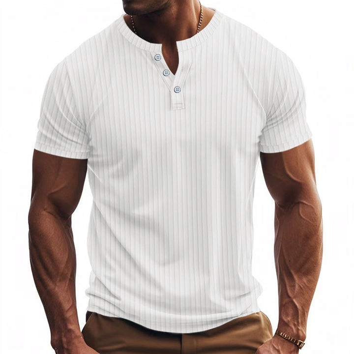 Herren Kurzarm Henley-Shirt mit Streifenmuster und praktischen Knöpfen Drune