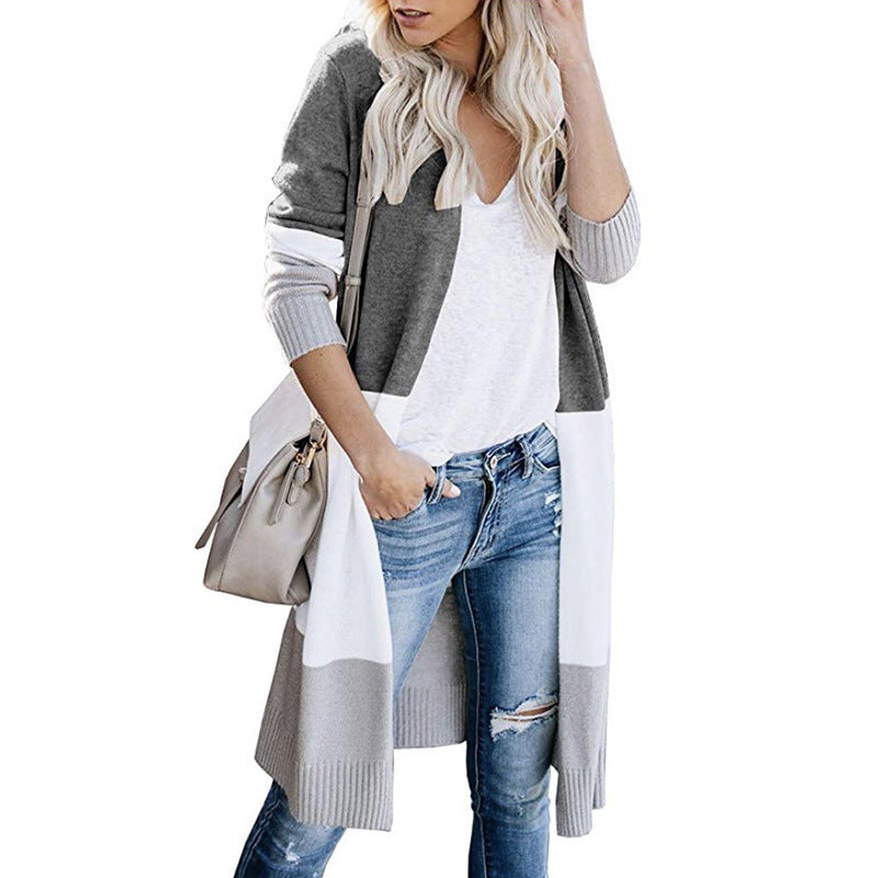 Damen Longline-Cardigan mit Colorblock-Design, offener Front und Rippsaum Drune