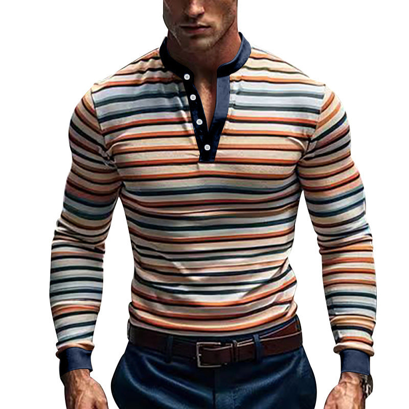 Herren Langarm-Henley-Shirt mit modischem Streifenmuster und hochwertiger Baumwollqualität Drune