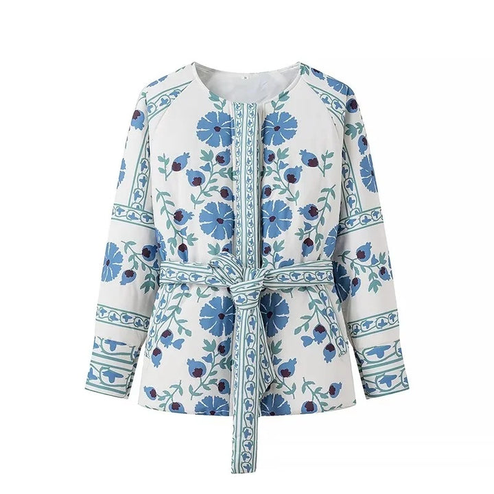 Damen 100+ gestepptes besticktes Jackenblouson mit Taillengürtel und floraler Stickerei Drune
