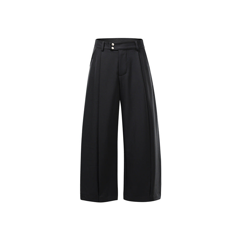 Damen Hochtaillierte Culotte-Hose mit Mittelnaht, Bügelfalte und Doppelknopfbund Drune