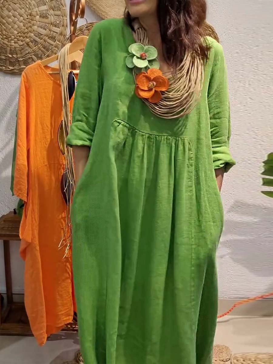 Damen Leichtes Sommerkleid mit eleganten Taschen und bequemen Zugdetails Drune
