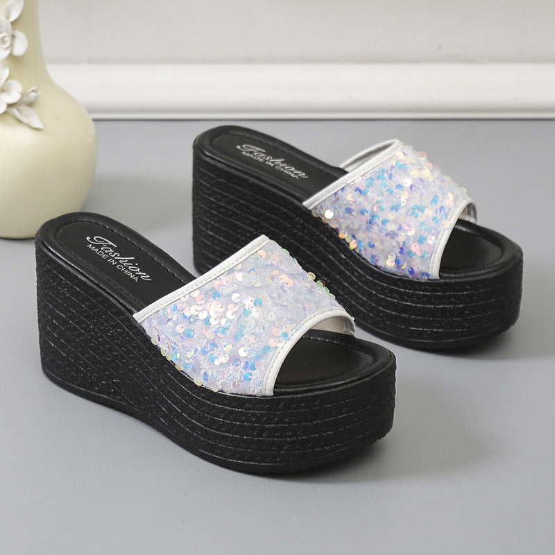 Damen Glitzernde Plateau-Sandalen mit offener Zehenpartie und hohem Absatz Drune