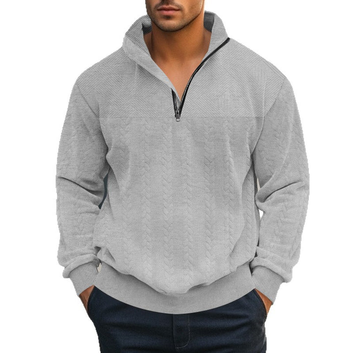 Herren nan strukturierter Halbzip-Strickpullover mit Stehkragen und Zopfmuster Drune
