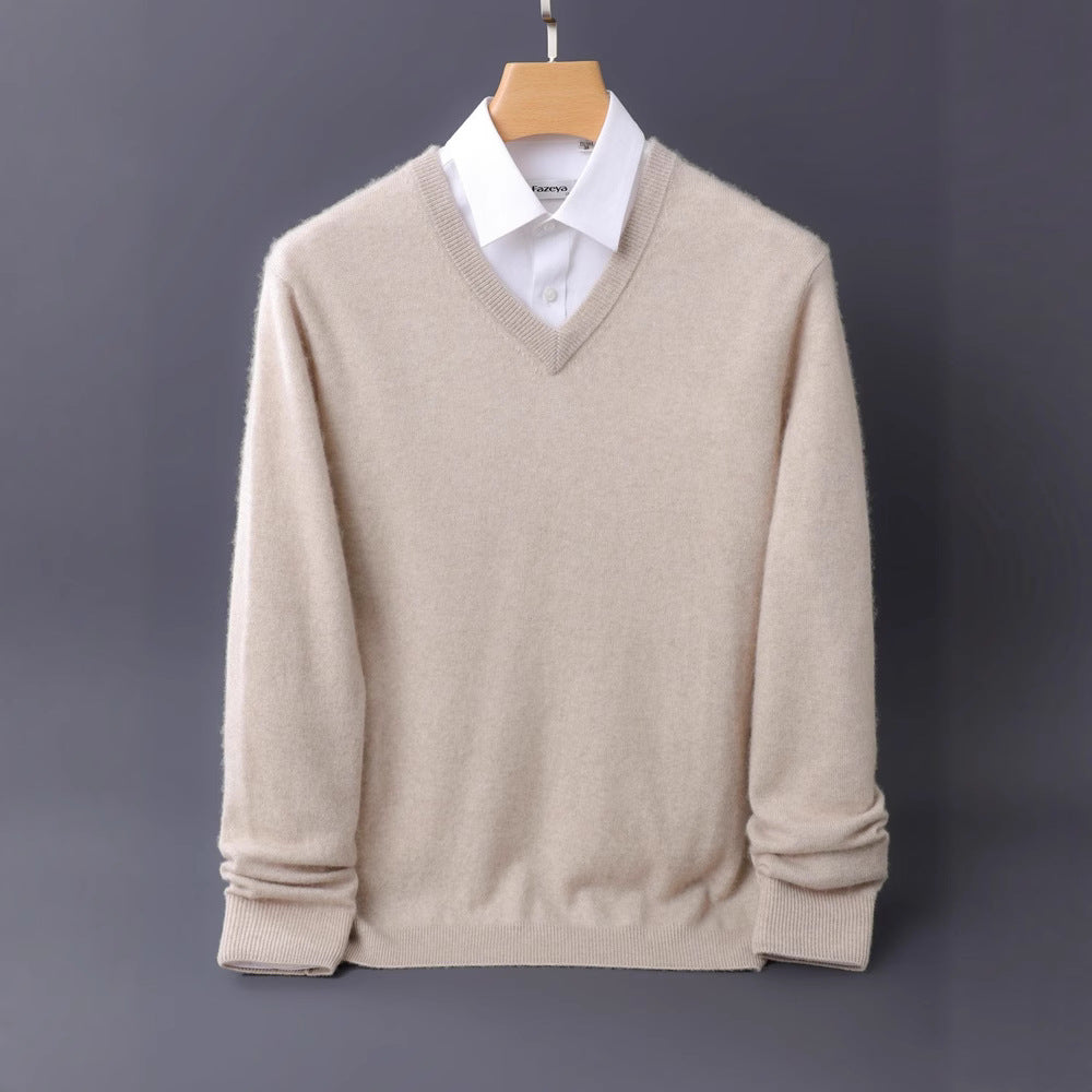 Herren Feiner V-Ausschnitt-Pullover aus Merino-Kaschmir-Mix mit gerippten Bündchen Drune