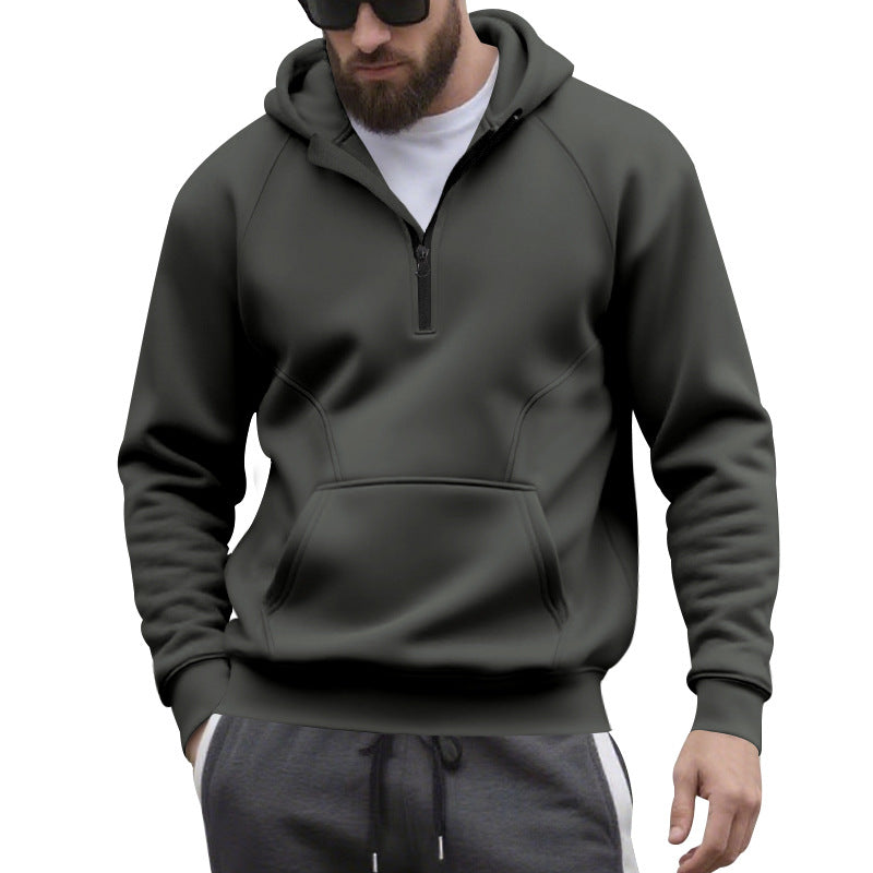 Herren nan Halbzip-Kapuzenpullover im minimalistischen Softshell-Look mit Kängurutasche und Raglanärmeln Drune