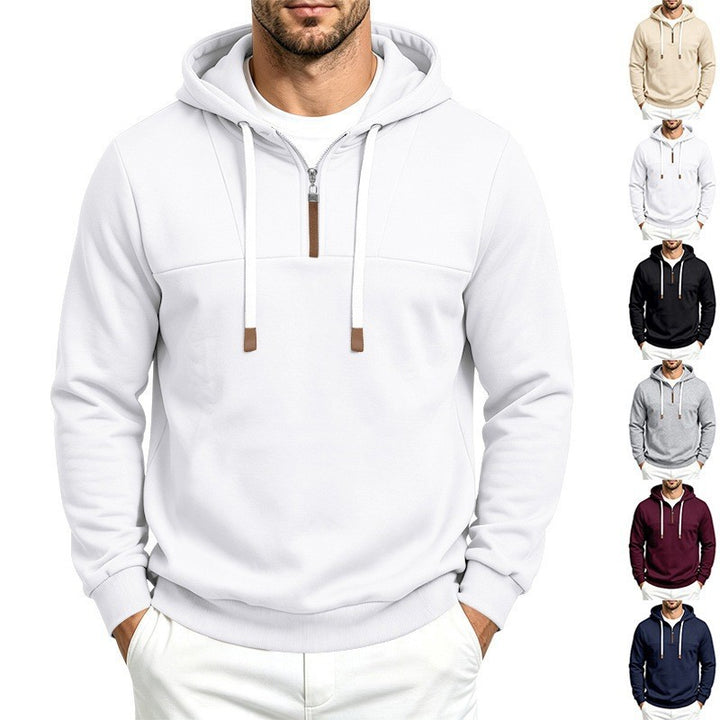 Herren Moderner Halbzip-Hoodie aus French Terry mit Zierriegel und Kordelzug Drune