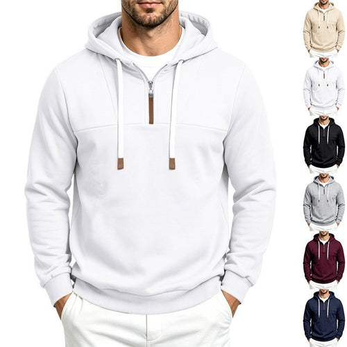 Herren Moderner Halbzip-Hoodie aus French Terry mit Zierriegel und Kordelzug Drune
