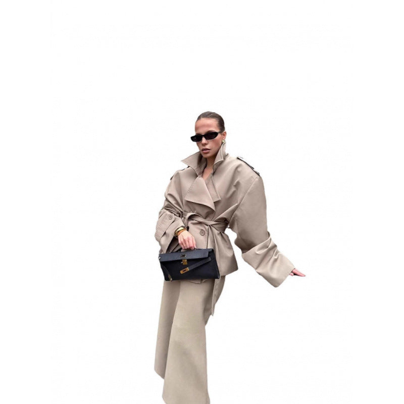 Damen Trenchcoat mit weitem Schnitt und modernem Gurt Drune