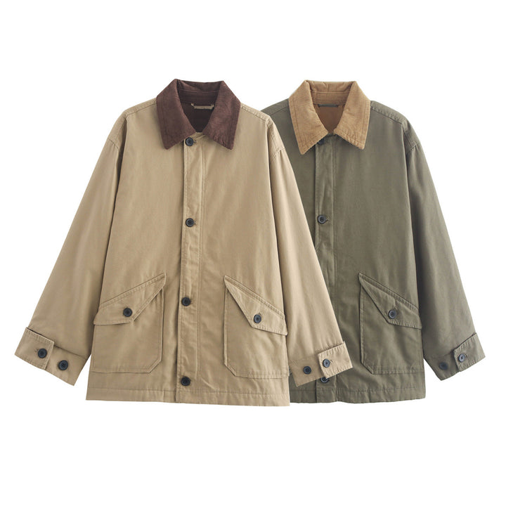Damen Lässige Utility-Jacke mit schickem Cordkragen und praktischen Taschen Drune