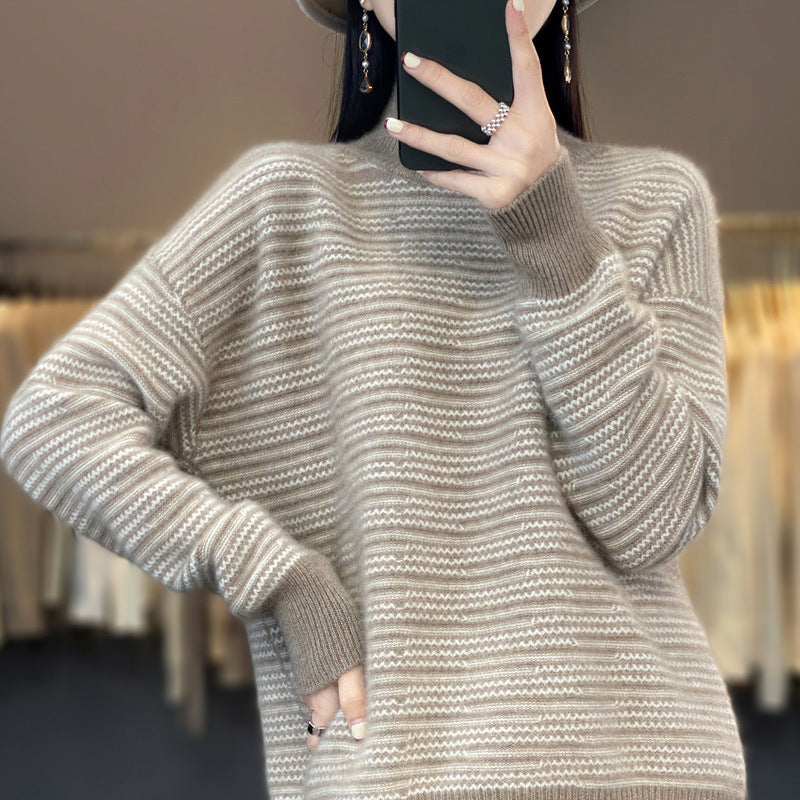 Damen Strickpullover mit modernem Streifenmuster und bequemen Daumenlöchern Drune