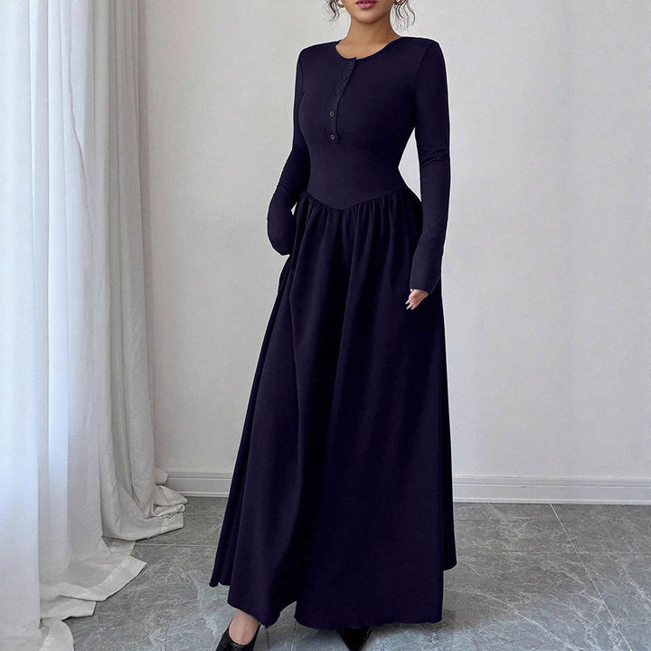 Damen Maxikleid mit eleganten Knopfdetails und fließendem Rockteil Drune