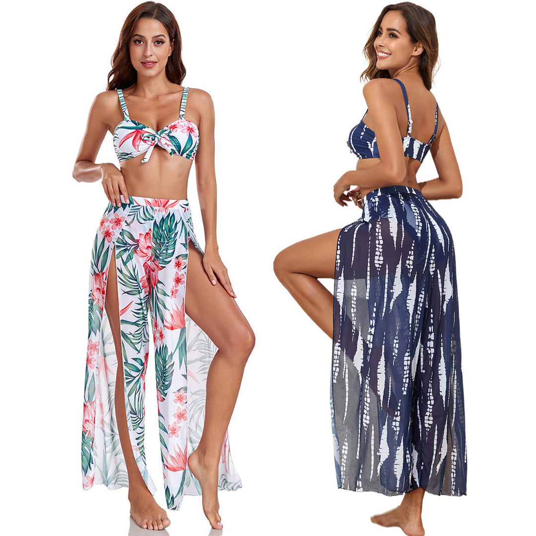 Damen Bikini-Set mit floralem Zufallsmuster und passendem Wickelrock Drune