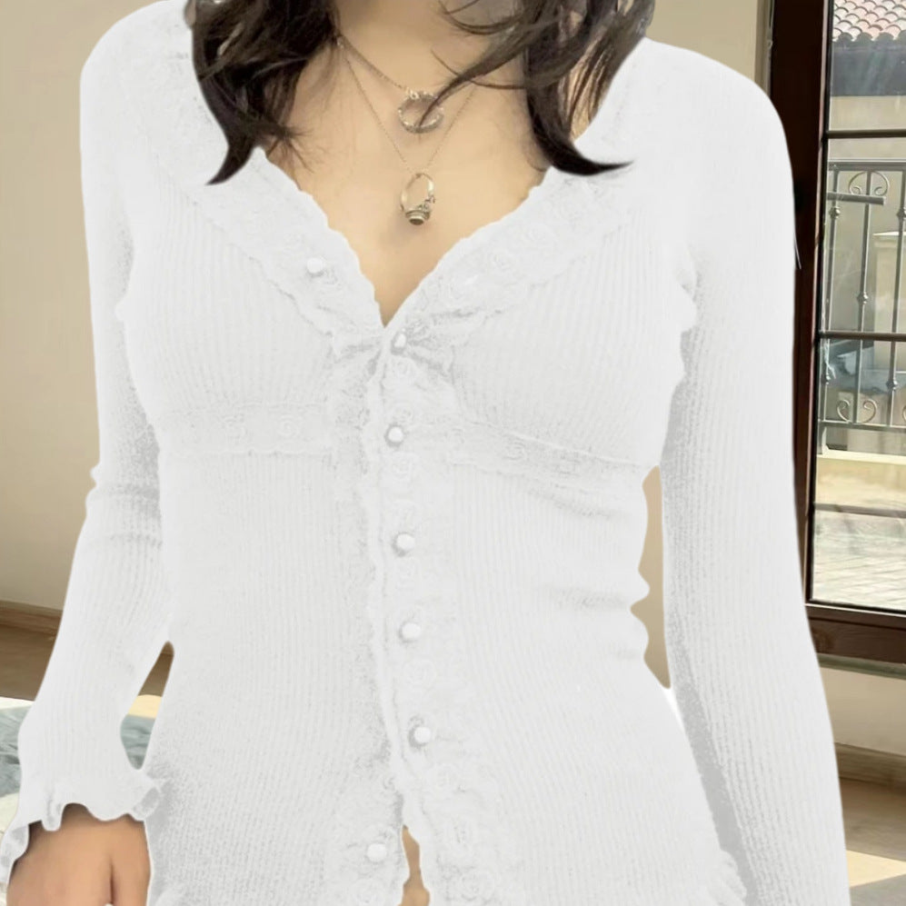 Damen Strickjacke mit romantischer Spitze und geschmackvollen Knöpfen Drune