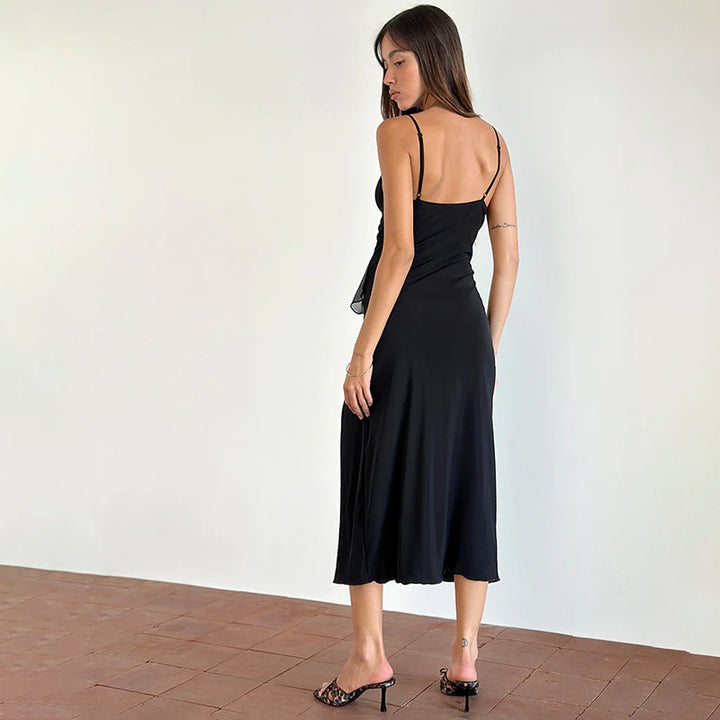 Damen elegantes Wickelkleid mit Rüschen und hohem Schlitz Drune