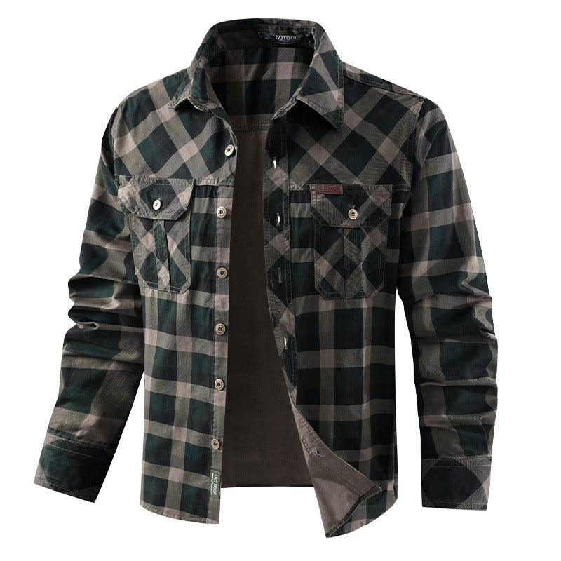 Herren nan kariertes Hemdjacke im Flanellstil mit doppelten Brusttaschen und robustem Baumwoll-Twill Drune