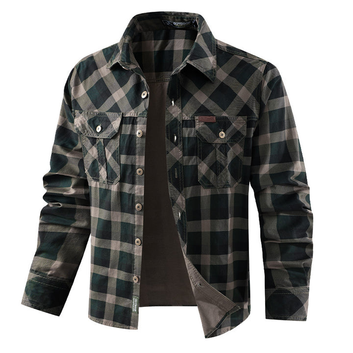 Herren nan kariertes Hemdjacke im Flanellstil mit doppelten Brusttaschen und robustem Baumwoll-Twill Drune