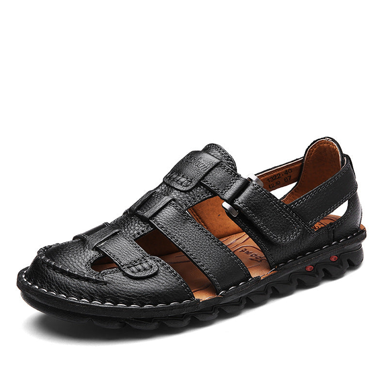 Herren Bequeme Ledersandalen mit verstellbarem Riemen und rutschfester Sohle Drune