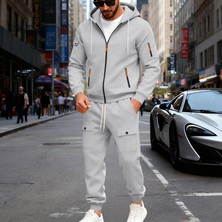 Herren nan urbaner Kapuzen-Jogginganzug aus Baumwollmix mit Cargo-Taschen und funktionalen Reißverschlüssen Drune