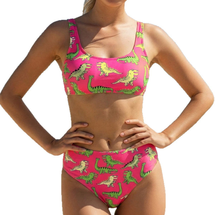 Damen Sport-Bikini mit verspieltem Dinosaurier-Muster Drune