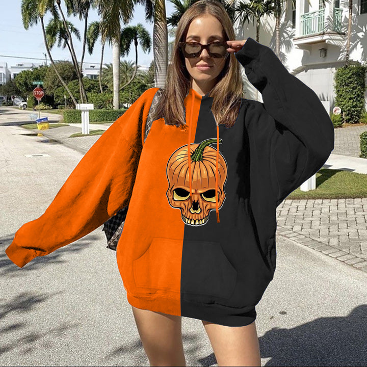 Damen nan Oversize Kapuzenpullover mit Halloween Kürbisdruck und Kängurutasche Drune