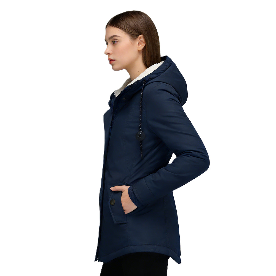 Damen Wasserabweisender Parka mit Teddyfutter, Kapuze und Taillierter Passform Drune