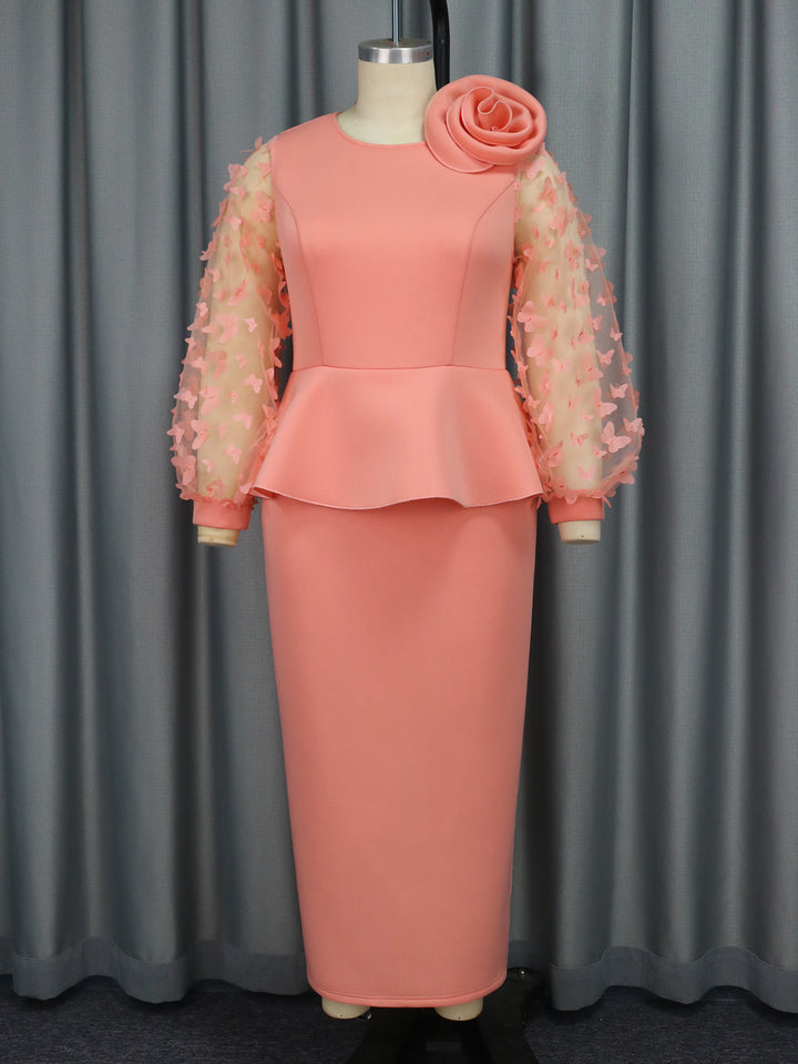 Damen Elegantes Kleid mit extravaganten Puffärmeln und floralem Detail Drune