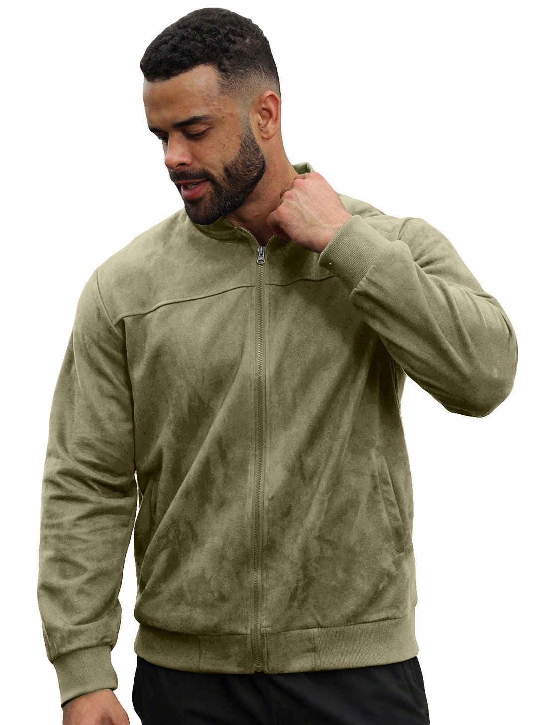 Herren Velours-Trainingsjacke mit Reißverschluss und Stehkragen Drune