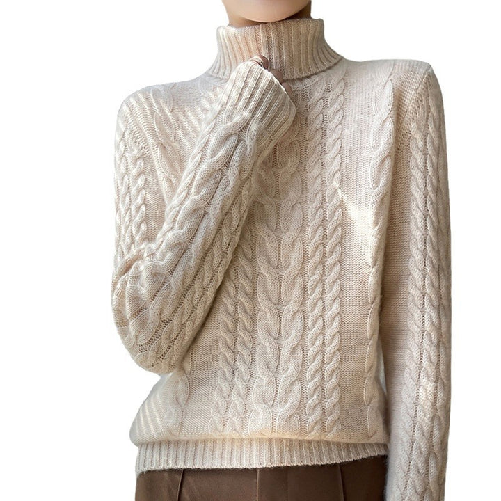 Damen hochgeschlossenes Strickpullover mit Zopfmuster und weichem Material Drune